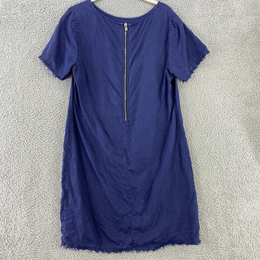 Tommy Bahama Dress Women's Small Blue Linen Frayed Hems A Line Zip Beach Aloha - Picture 2 of 8